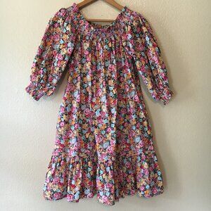 Floral Rose Dress XS Pink Aqua Yellow Flounced Off Shoulder Maeve Anthropologie